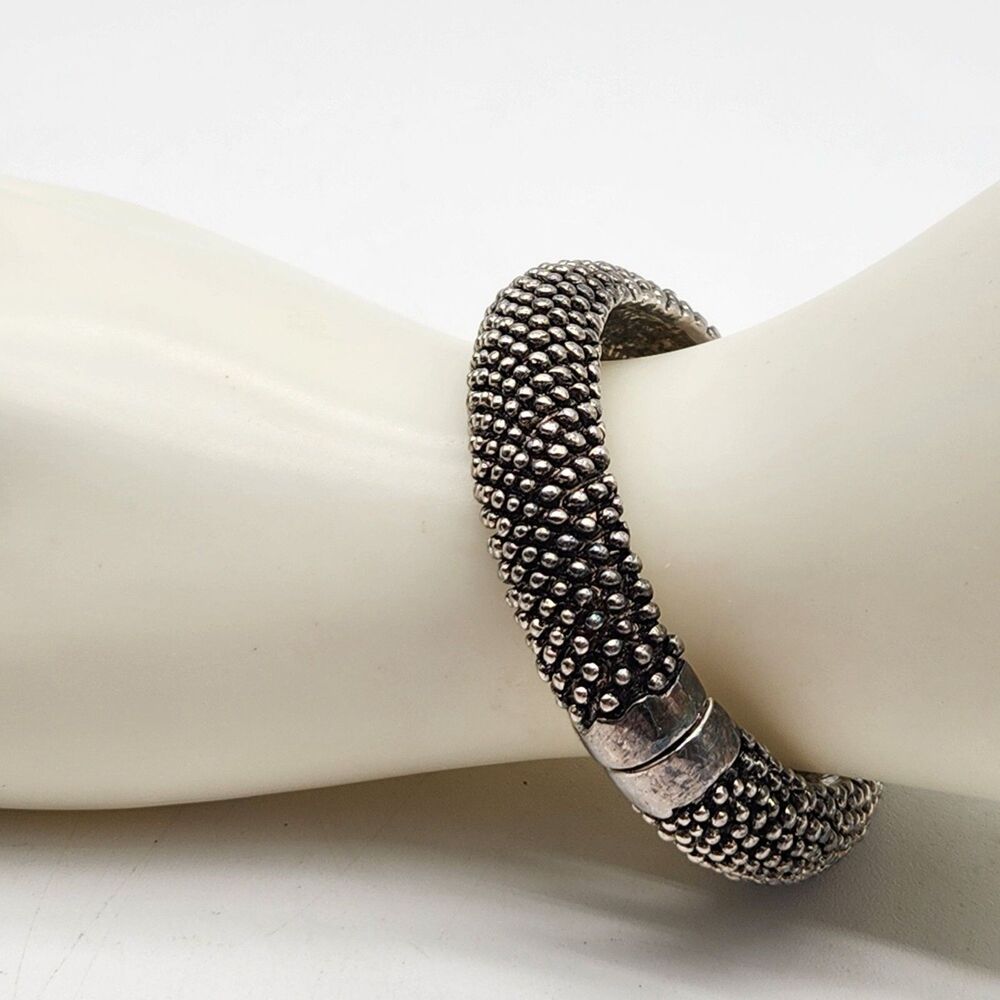 Studded Textured Oxidized Silver Tone Bracelet Strong Magnetic Closure 6.5"